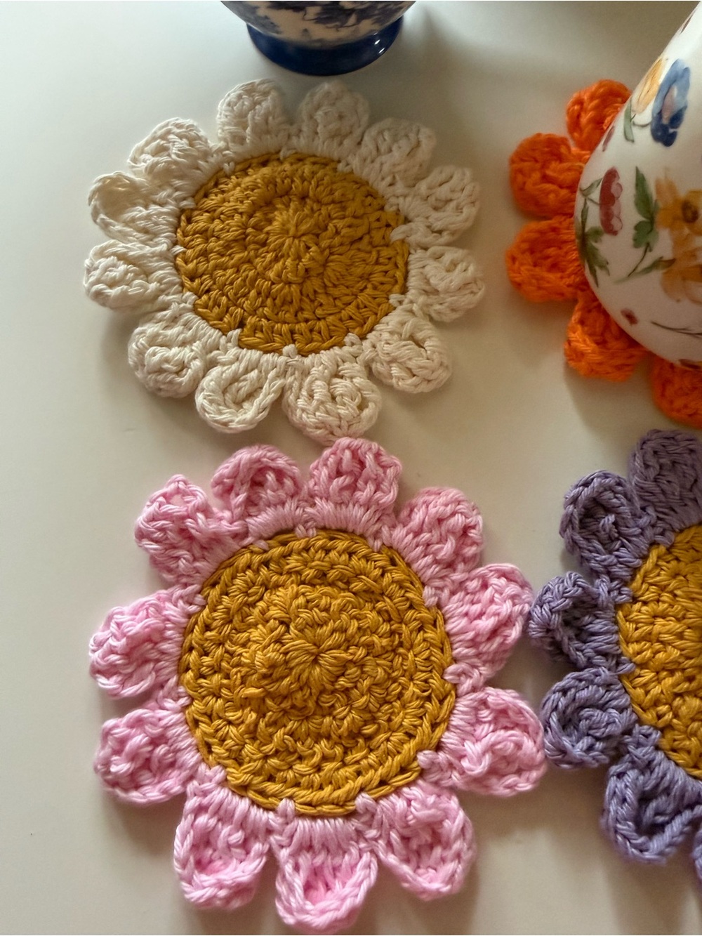 Handmade Crochet Flower Coasters Set of 4 Boho Cottagecor - Picture 4 of 7